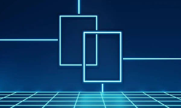 Mavi neon ışıklı arkaplan 3D resim oluşturma