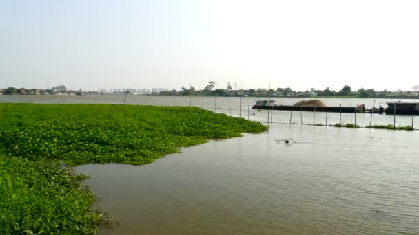 附近的湄南河，泰国时间推移场景： 超高清 4k 高品质画面尺寸 (3840 × 2160 水葫芦砂油轮逗留) — 图库视频影像