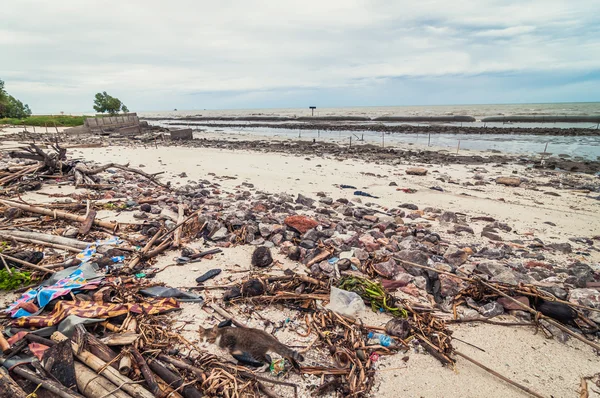 Basura y residuos en la playa, Bangkok, Tailandia — Foto de Stock