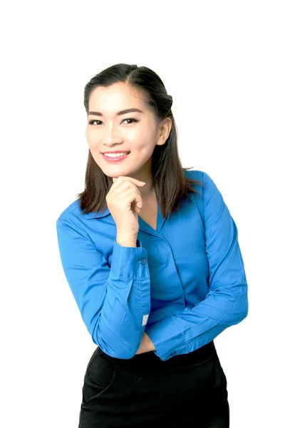 Retrato de feliz joven asiática mujer de negocios sonrisa aislada en wh — Foto de Stock