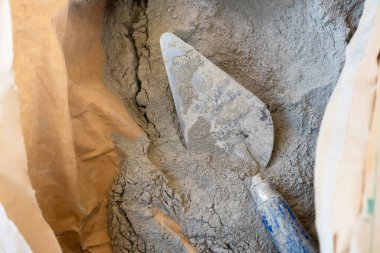 İnşaat malzemelerinin ortasındaki malanın yakın çekim görüntüsü işin ayrıntılarını karmaşıklaştırıyor.