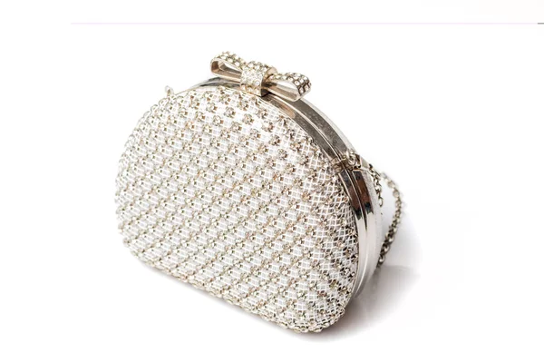 Weiße Clutch mit Diamanten auf isoliertem weißem Hintergrund — Stockfoto