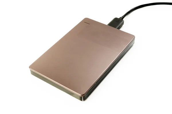 Disco rígido externo USB 3.0 em fundo branco isolado — Fotografia de Stock