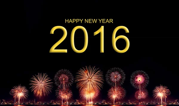 Felice anno nuovo 2016 con fuochi d'artificio ad alta risoluzione su sfondo nero — Foto Stock