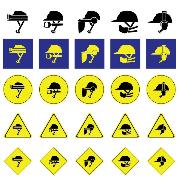 Signo de advertencia de usar variedad de casco para proteger la cabeza — Vector de stock