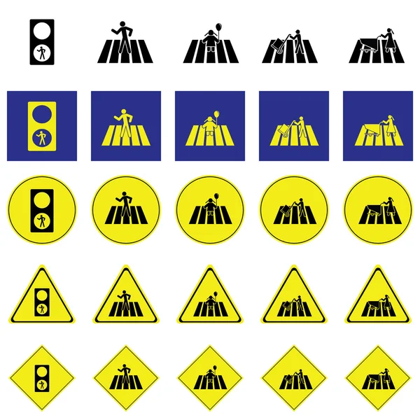 Signo de advertencia de personas cruzando el cruce de cebra — Vector de stock