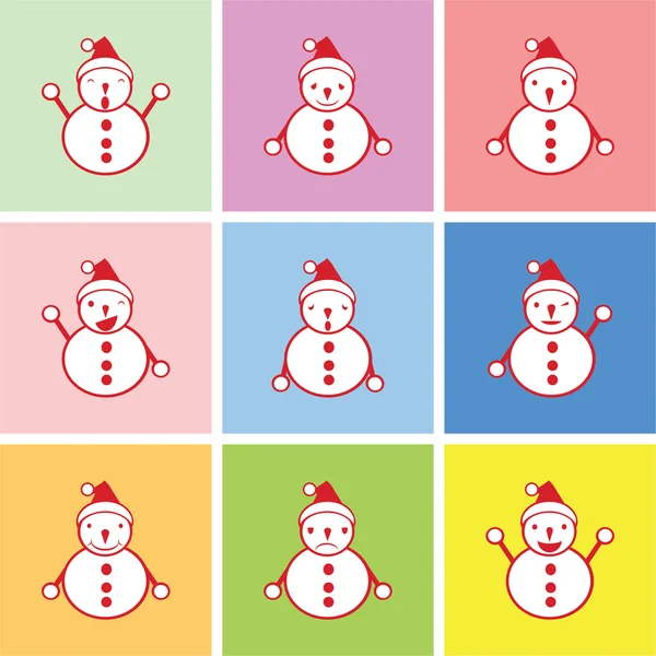 Snowman graphic with happy, sad and boring emotions — Stock Vector