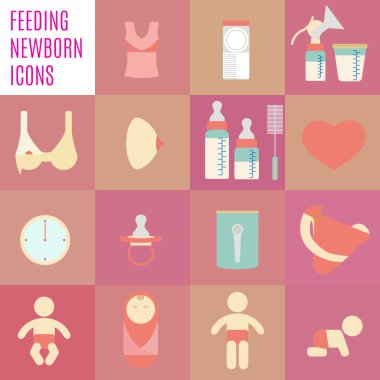 Newborrn ve emzirme vektör Icon set.
