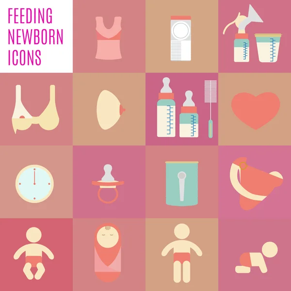 Conjunto de iconos de vectores de recién nacidos y lactancia materna . — Foto de Stock