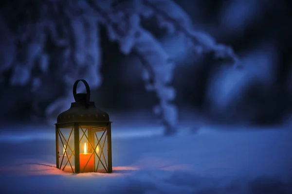 Lanterna Candela Nella Neve — Foto Stock