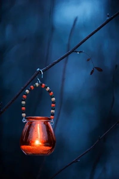 Κερί Φανάρι Κρέμεται Από Κλαδί Δέντρου — Φωτογραφία Αρχείου