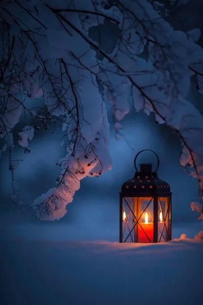 Candle Lantern Snow — Stock Photo, Image