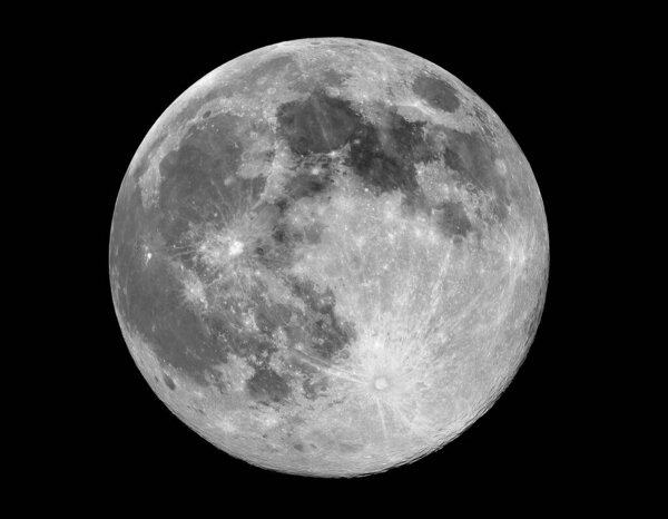 Full Moon with crater detail against black background.