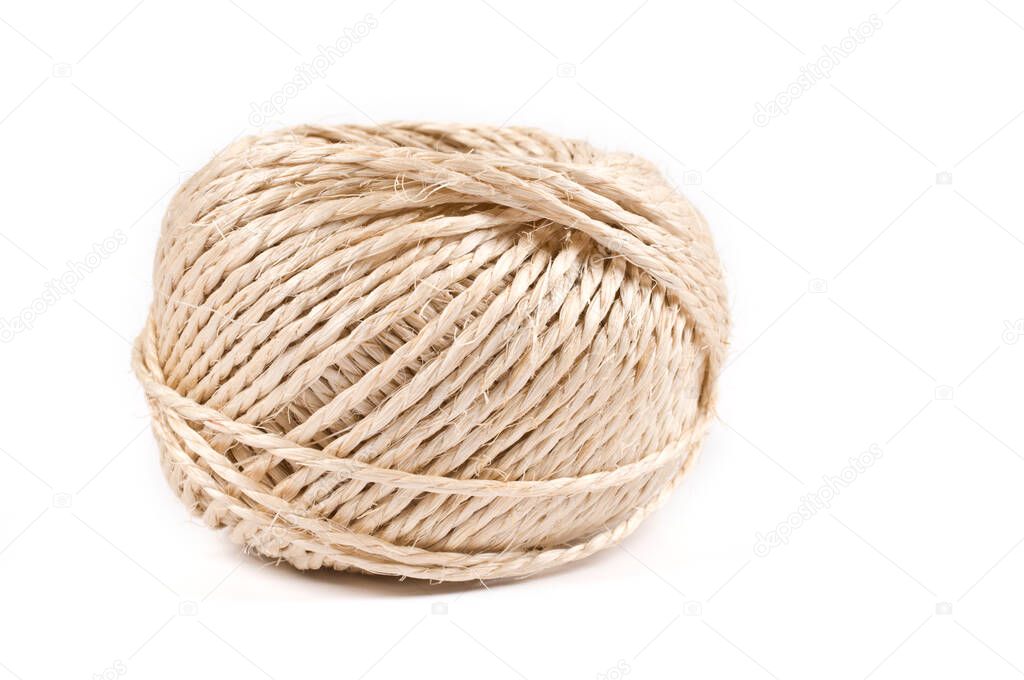 Clew of rope on white background.