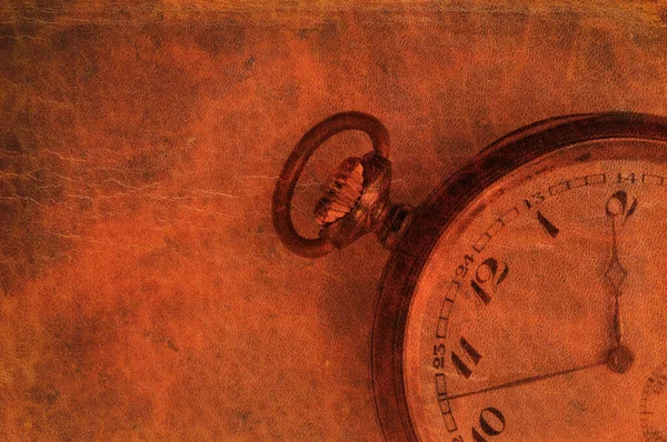 Relógio Bolso Antigo Uma Textura Couro Marrom — Fotografia de Stock