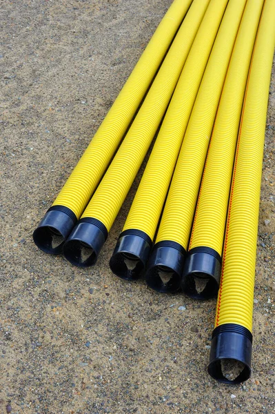 Tubos Plástico Amarelo Areia — Fotografia de Stock