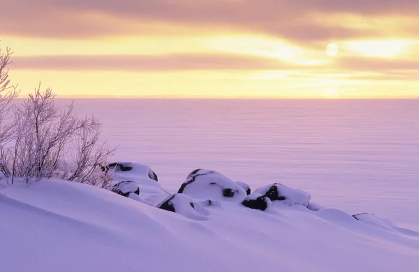 Napsütés Fagyott Tavon Télen — Stock Fotó
