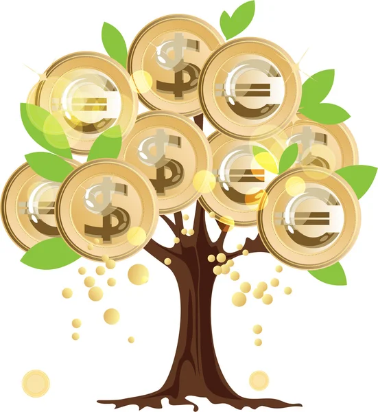 Drzewo pieniądze z monet — Wektor stockowy