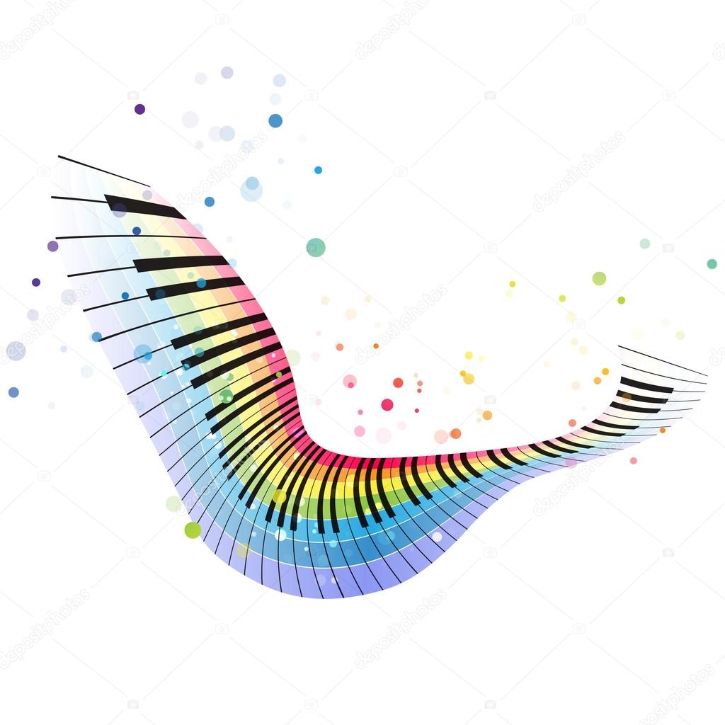 Disegno del Rainbow di musica pianoforte colorato su sfondo bianco og to di volo — Vettoriali di appelsina