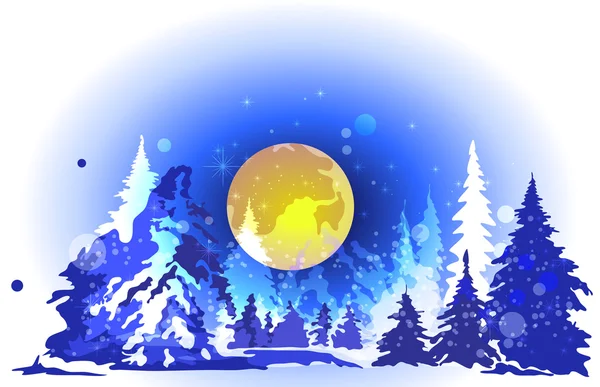 Foresta invernale di notte — Vettoriale Stock