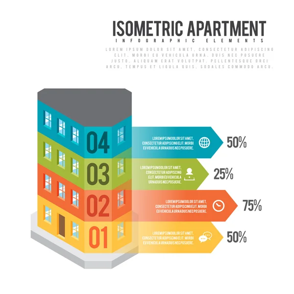 Izometrikus apartman Infographic — Stock Vector