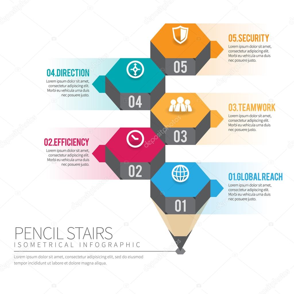 Isometric Pencil Stairs Infographic