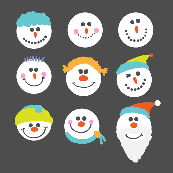 Caras de muñeco de nieve — Vector de stock