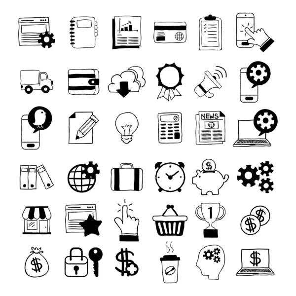 Iconos de negocios dibujados a mano — Vector de stock