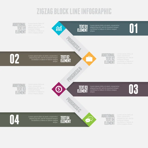 Infographie de ligne de bloc de Zigzag — Image vectorielle