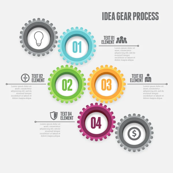 Idéia Engrenagem Processo Infográfico — Vetor de Stock