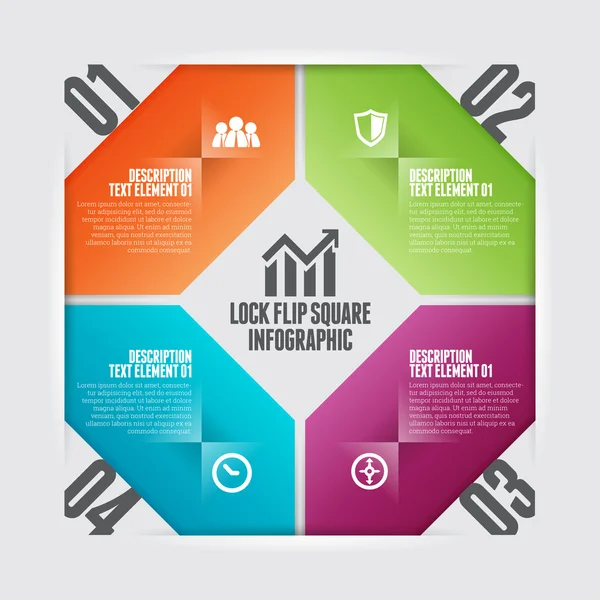 Lock Flip Square Infographic — Stock Vector