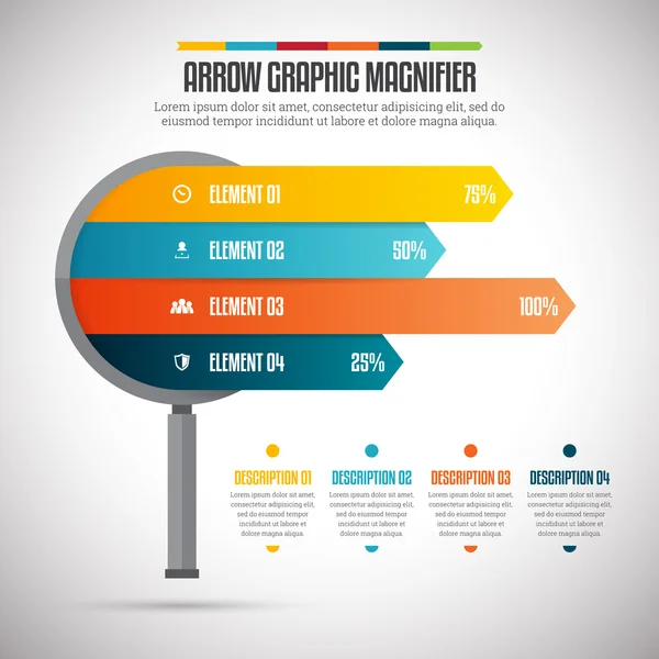 Pijl grafische Vergrootglas Infographic — Stockvector