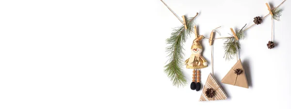 Dekorativní Dekorace Vánoce Nový Rok Dárky Sněhulák Borové Větve Kužely Royalty Free Stock Fotografie