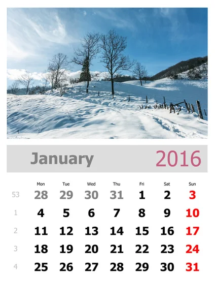 Calendar 2016 . January — Stock Photo, Image