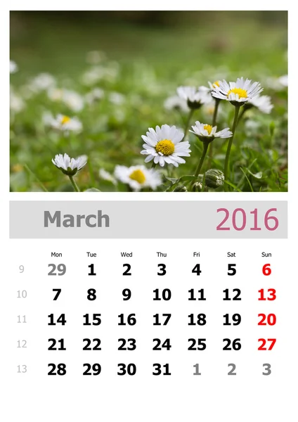 Calendário 2016. Março — Fotografia de Stock