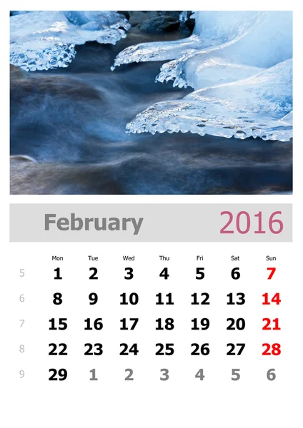 Kalender 2016. Februari — Stockfoto