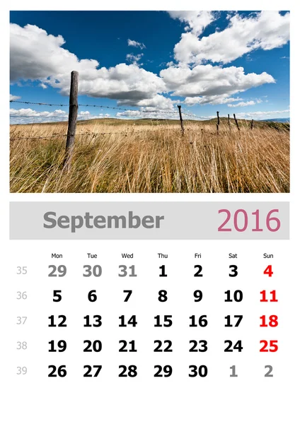 Takvim 2016. Eylül — Stok fotoğraf