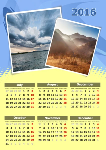 Calendário natureza de design para o ano de 2016 — Fotografia de Stock