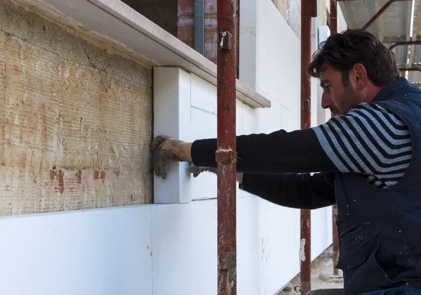 Instalación de aislamiento externo Fachada térmica —  Fotos de Stock