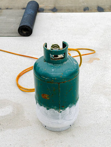 Propane Gas Cylinder Ice Formation Occurs Intensive Use Heating — Stock Photo, Image