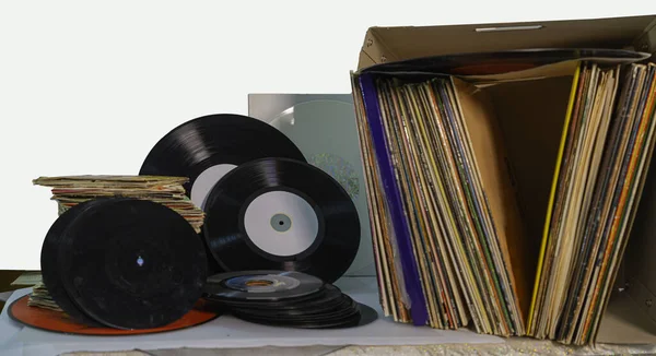 Pile Disques Vinyles Min Utilisés Sale Même — Photo