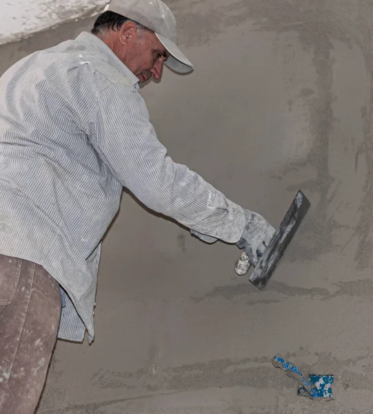 Close Construction Worker Laying Plaster Plastering Walls Walls House House — Stock Photo, Image