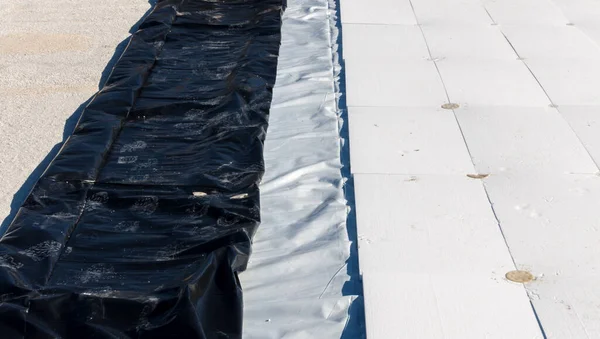 Insulating Material Panels White Pvc Fixed Dowels Roof Floor Terrace — Stock Photo, Image