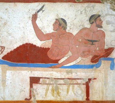 Ayrıntı antik Yunan fresk Paestum, İtalya,