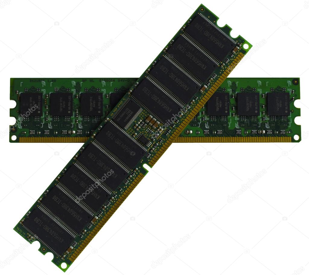 Some modules DDR RAM memory computer on white background
