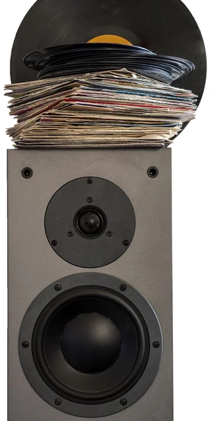 Vinyl records 45 rpm gelegd op een luidspreker — Stockfoto