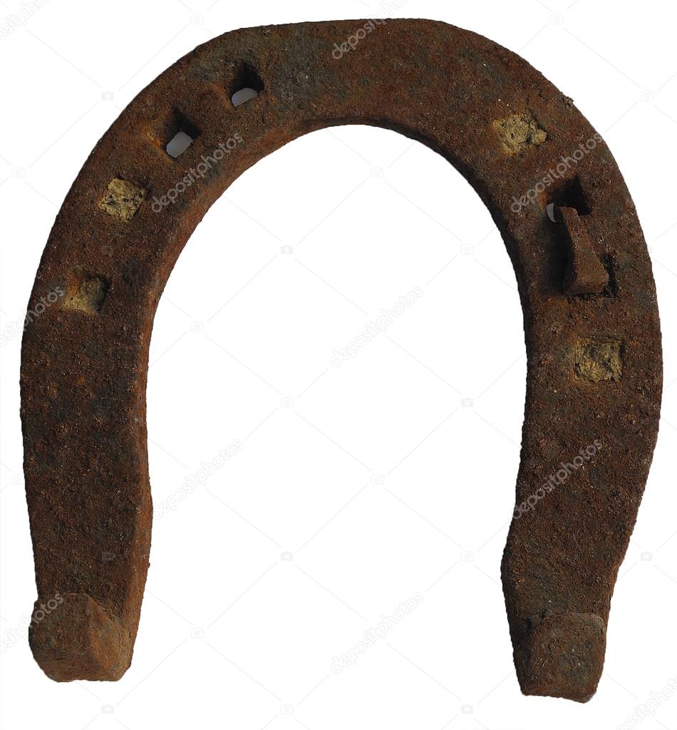 Old rusty horse shoe isolated over white background
