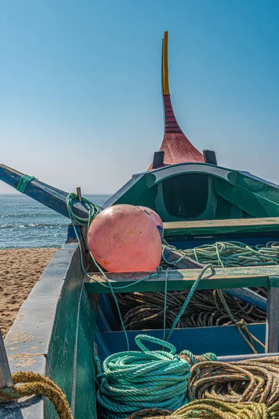 Arte Xavega Tipica Vecchia Barca Pesca Portoghese Sulla Spiaggia Paramos — Foto Stock