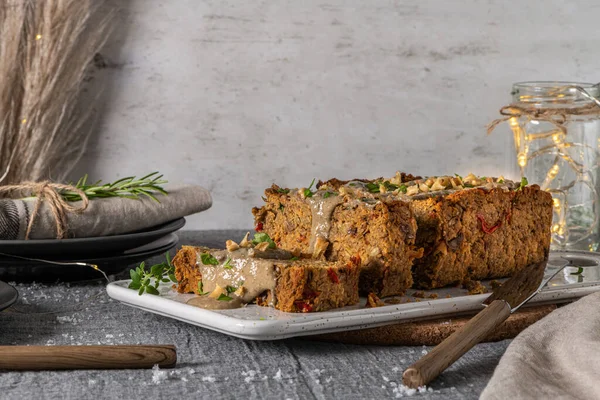 Lentils Loaf Christmas Table Veggie Food Foto Stock Royalty Free