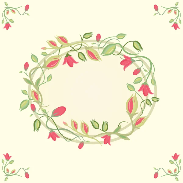 Ευχετήρια κάρτα με floral στεφάνι — Διανυσματικό Αρχείο